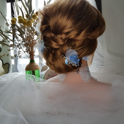 藍色紗花線條感兩件式新娘頭飾飾品 第4張的照片