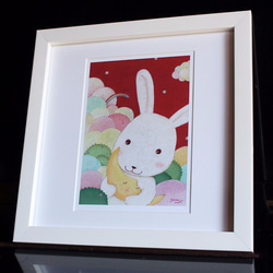 額装デジタル絵画【2Lサイズ】月を抱いたウサギ ※他サイズへの変更可能 1枚目の画像