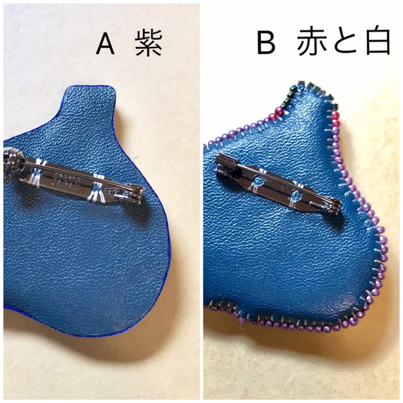 いちじく(無花果)のビーズ刺繍ブローチ パターン1 紫 4枚目の画像