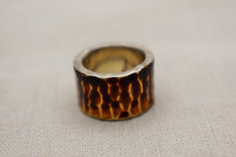 純銀リング　朱合漆　16号　漆塗試作サンプル品