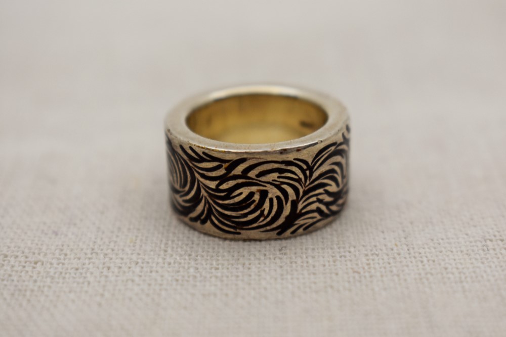 純銀リング　朱合漆研出　14号　漆塗試作サンプル品