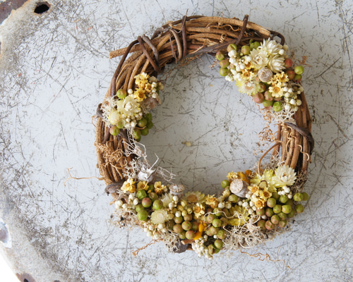 フラワー・リース ri Safflower wreath〜紅花のリース○ドライフラワーリース（Hanaka