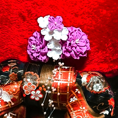 成人式、結婚式、七五三、卒業式、着物に！つまみ細工の帯飾り後ろ用