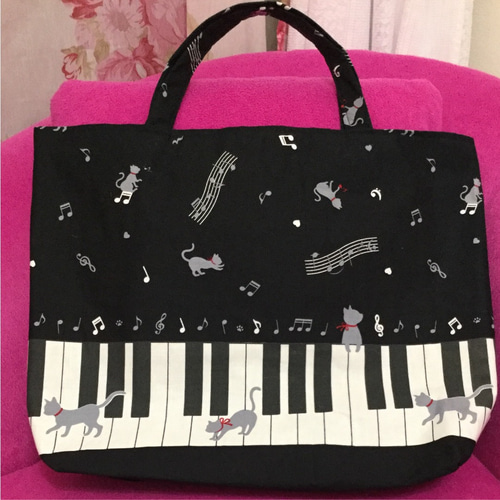 ピアノ柄レッスンバッグ レッスンバッグ ハンドメイド ピアノ柄 鍵盤柄 