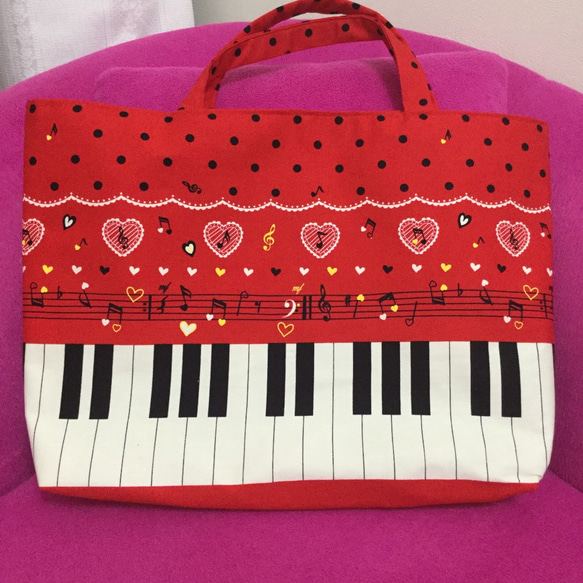 ⭕️在庫ラスト⭕️ 赤 ピアノ柄 レッスンバッグ ピアノ柄レッスンバッグ  トートバッグ 習い事バッグ 入園グッズ 5枚目の画像