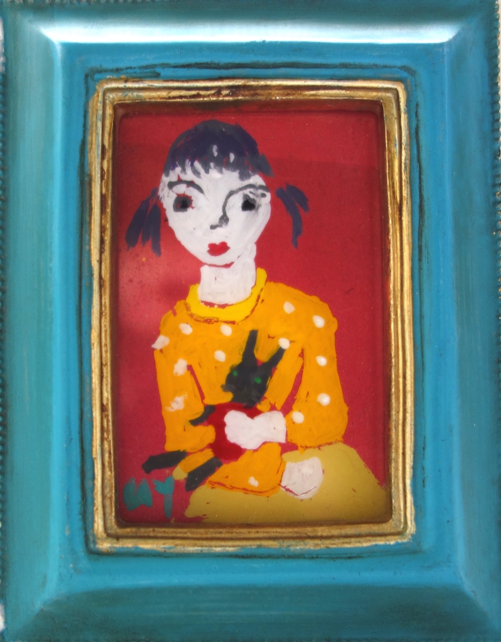 お値下げしました、美人　ミニガラス絵