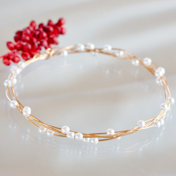 一点もの❤️【受注製作】14kgf Swarovski Pearl Twist Bangle 3枚目の画像