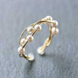 【人気❤️ 再販300以上】2way リング/イヤーカフ14kgf Swarovski Pearl Twist Ring 1枚目の画像