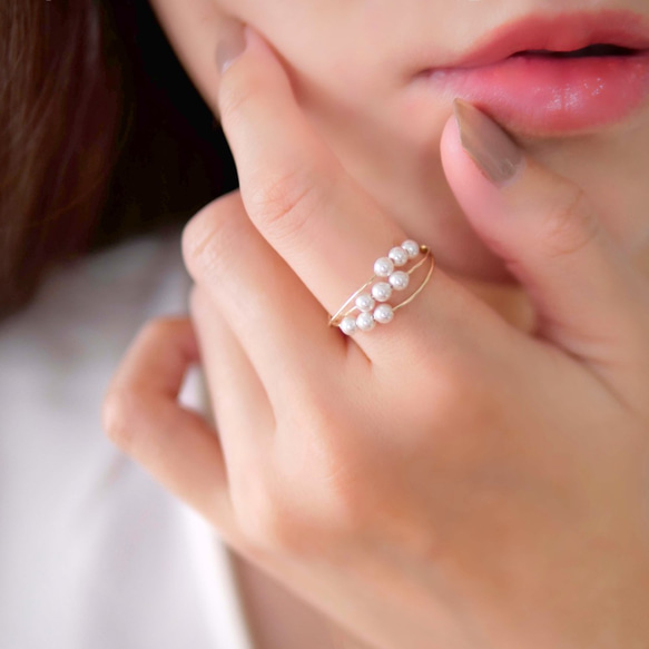 【再販】2way❤️ 痛くない❤️ リング/イヤーカフ 14kgf 3連 Swarovski Pearl Ring 1枚目の画像