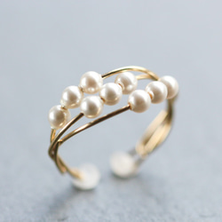 【再販】2way❤️ 痛くない❤️ リング/イヤーカフ 14kgf 3連 Swarovski Pearl Ring 6枚目の画像