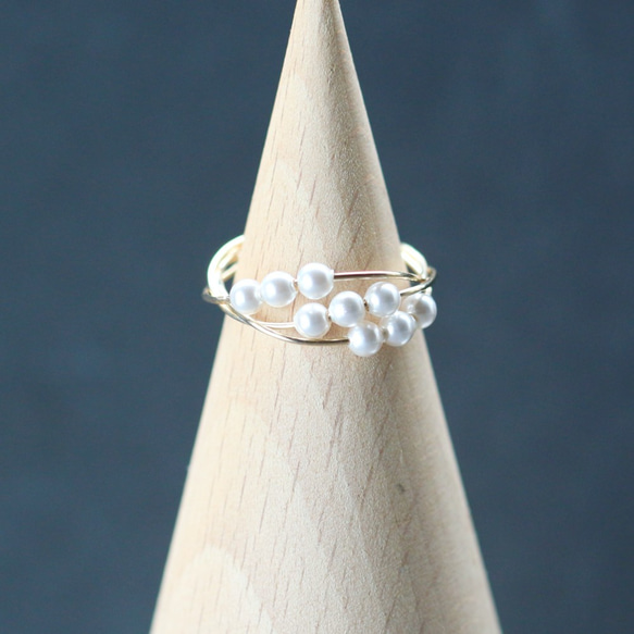 【再販】2way❤️ 痛くない❤️ リング/イヤーカフ 14kgf 3連 Swarovski Pearl Ring 7枚目の画像