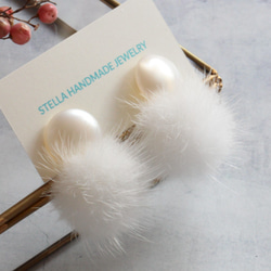 [再次上架] &lt;Creema Limited&gt; 秋冬 / Mink Fur x Pearl White Earrin 第2張的照片