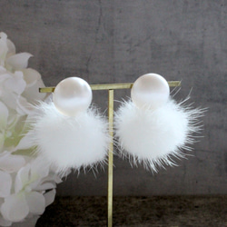 [再次上架] &lt;Creema Limited&gt; 秋冬 / Mink Fur x Pearl White Earrin 第4張的照片