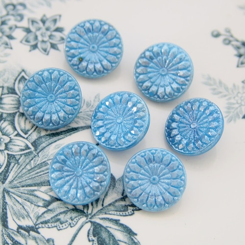 2個セット】ヴィンテージ チェコ ブルー フラワー ガラス ボタン 18