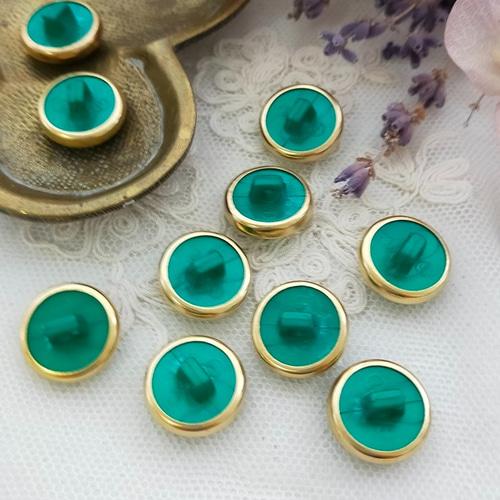 2個】ヴィンテージ イギリス グリーン ゴールド ボタン 15mm レトロ  