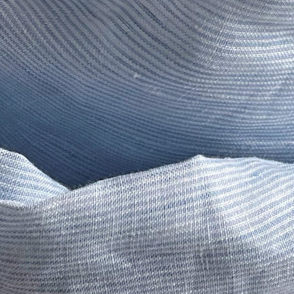 大質量比利時亞麻披肩淺藍色 x 白色條紋 第6張的照片