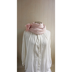 高品質比利時亞麻披肩 暗粉紅 x 白色條紋 第4張的照片