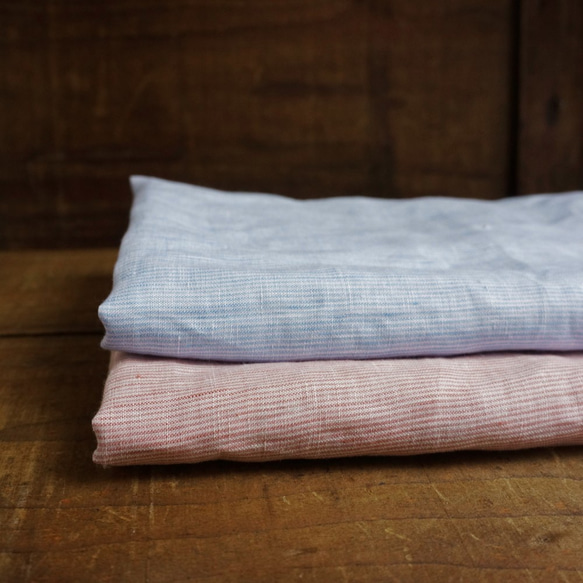 高品質比利時亞麻披肩 暗粉紅 x 白色條紋 第8張的照片