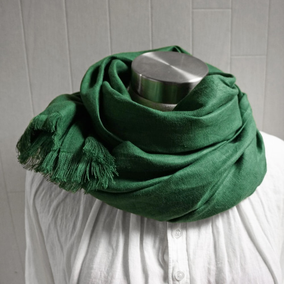 秋冬厚斜紋法式亞麻披肩 綠色 第1張的照片