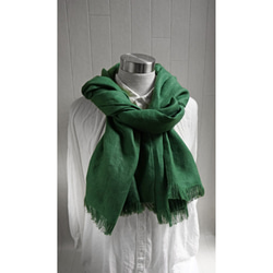 秋冬厚斜紋法式亞麻披肩 綠色 第3張的照片