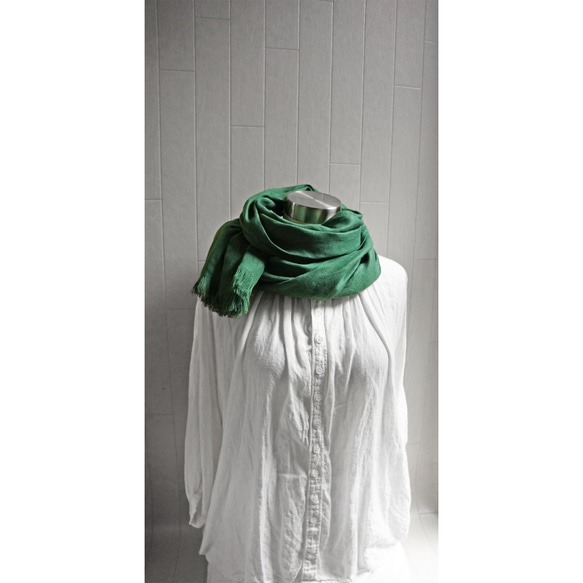 秋冬厚斜紋法式亞麻披肩 綠色 第4張的照片