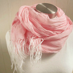 高級亞麻・單層披肩　粉紅×白色 第1張的照片