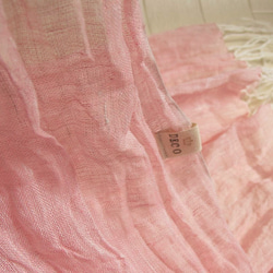 高級亞麻・單層披肩　粉紅×白色 第3張的照片