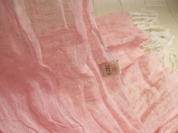上質リネン・シングルガーゼのストール　ピンク×白 3枚目の画像