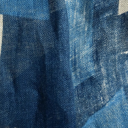 リネン・シングルガーゼのストール　ブロック　ブルー 5枚目の画像