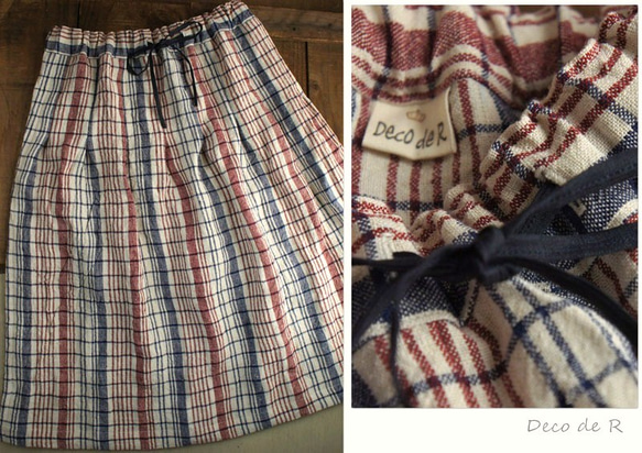 リトアニアリネンのスカート　クロス柄・チェック 3枚目の画像