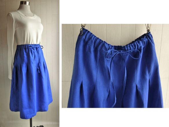 亞麻的飄逸裙子　藍色 第2張的照片