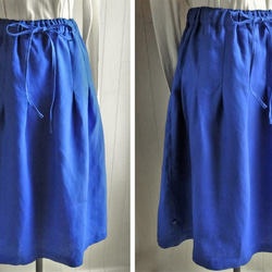 亞麻的飄逸裙子　藍色 第3張的照片