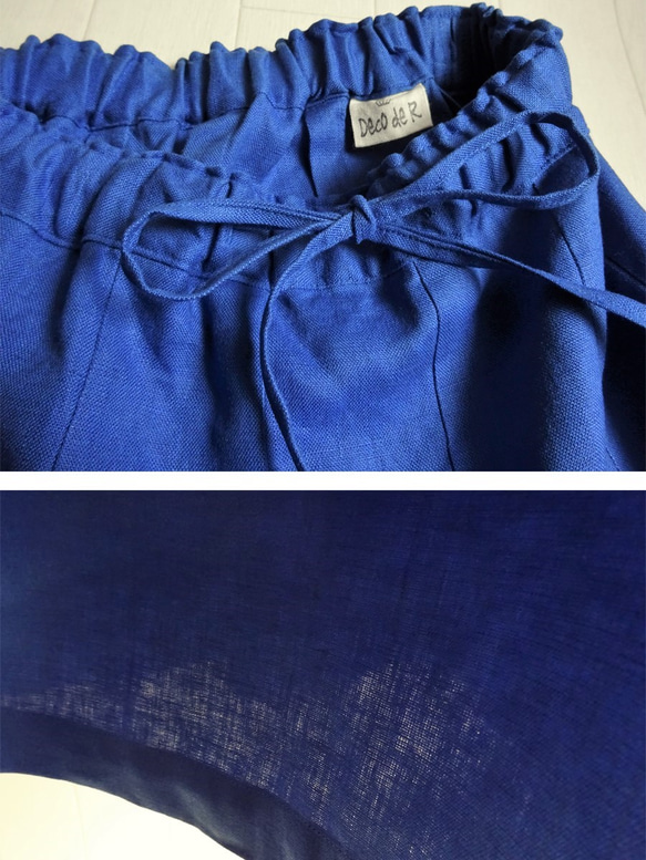 亞麻的飄逸裙子　藍色 第4張的照片