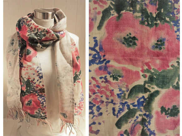 亞麻雙面可逆雙紗布攤花圖案粉紅色Ⅿ 第2張的照片