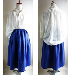 厚實的愛爾蘭亞麻褶皺裙藍色74厘米長 第2張的照片
