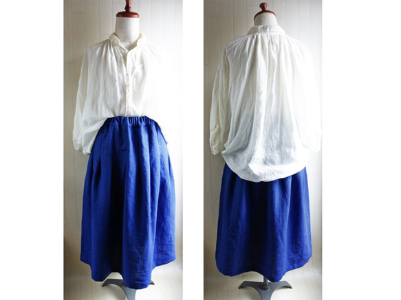 厚實的愛爾蘭亞麻褶皺裙藍色74厘米長 第2張的照片