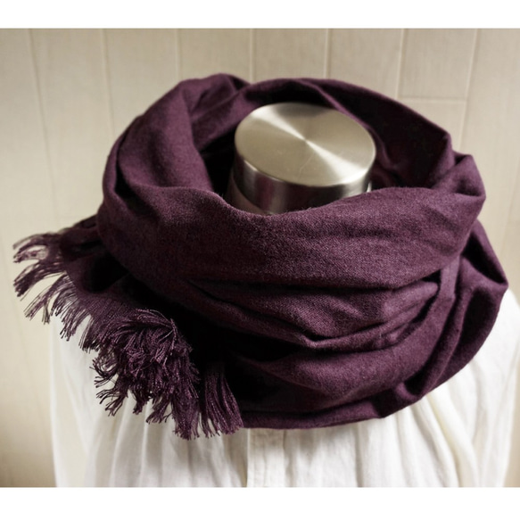 秋冬保暖拉絨亞麻披肩葡萄乾紫 第1張的照片
