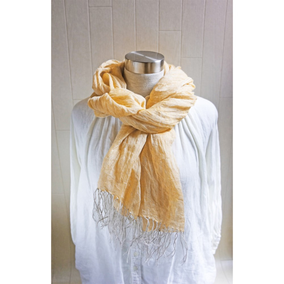 Deco Original Fine Linen Single Gauze Stole Egg Yellow x Flax 第3張的照片