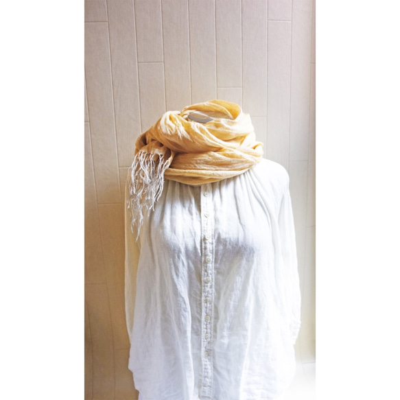 Deco Original Fine Linen Single Gauze Stole Egg Yellow x Flax 第5張的照片