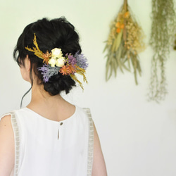 成人式 卒業式/ドライフラワー風 造花の髪飾り ヘッドドレス/オレンジ/アーティフィシャルフラワー[fc240or] 3枚目の画像