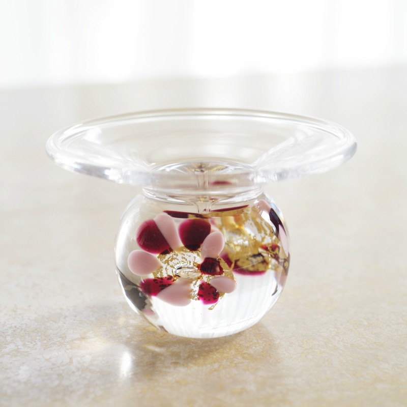 ガラスのお香立　水中花　 ピンク