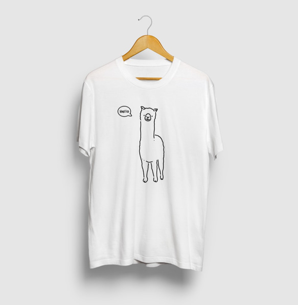 アルパカ HELLO 動物イラストTシャツ シンプル 1枚目の画像