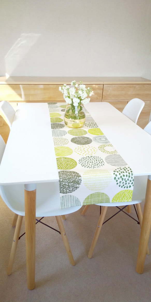 200cm～】北欧テーブルランナー 【特大サークル・グリーン