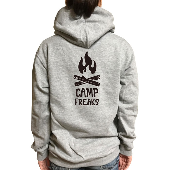 キャンプフリーク 焚き火イラスト パーカー 1枚目の画像