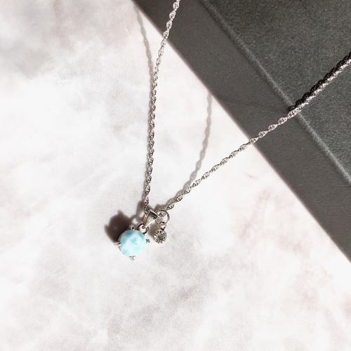 天然石ラリマー×キュービックジルコニアのネックレス(シルバー