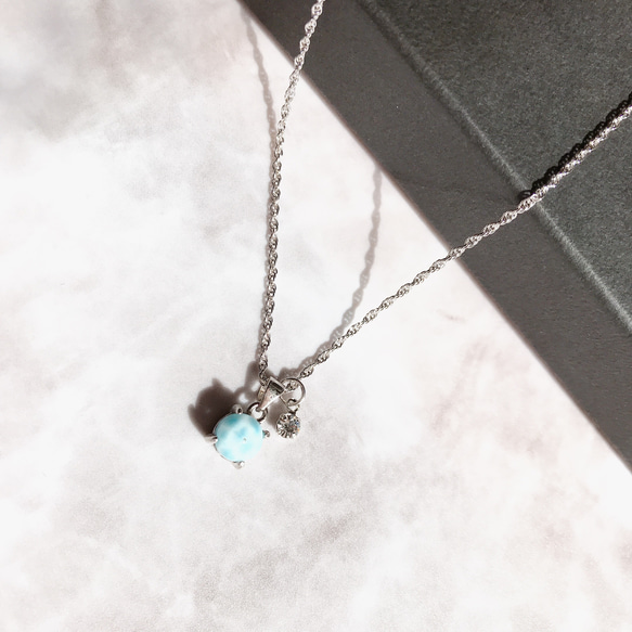 天然石ラリマー×キュービックジルコニアのネックレス(シルバー