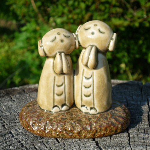 地蔵 お地蔵さん 観音様 なかよし しあわせ 家族 お守り 陶人形 置物