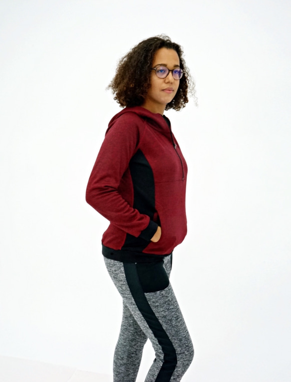 EGRET Women's Half Zipper Daily Hoodieパーカー/Mulberry (8折) 第3張的照片