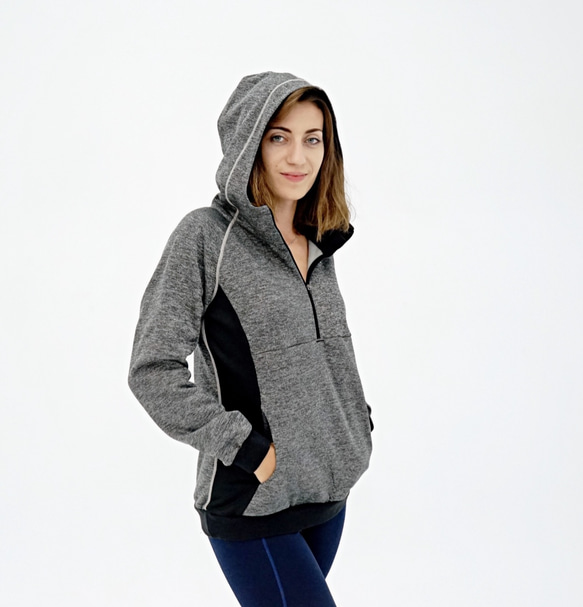 EGRET Women's Half Zipper Daily Hoodieパーカー/Grey (8折) 第2張的照片