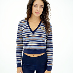 NUZAK Women’s Stripe Crop Sweater 綿セーター 第2張的照片